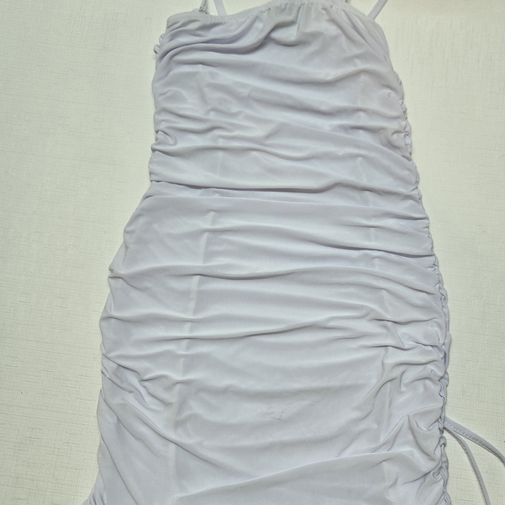 White Ruched Mini Dress - Picture 4 of 4